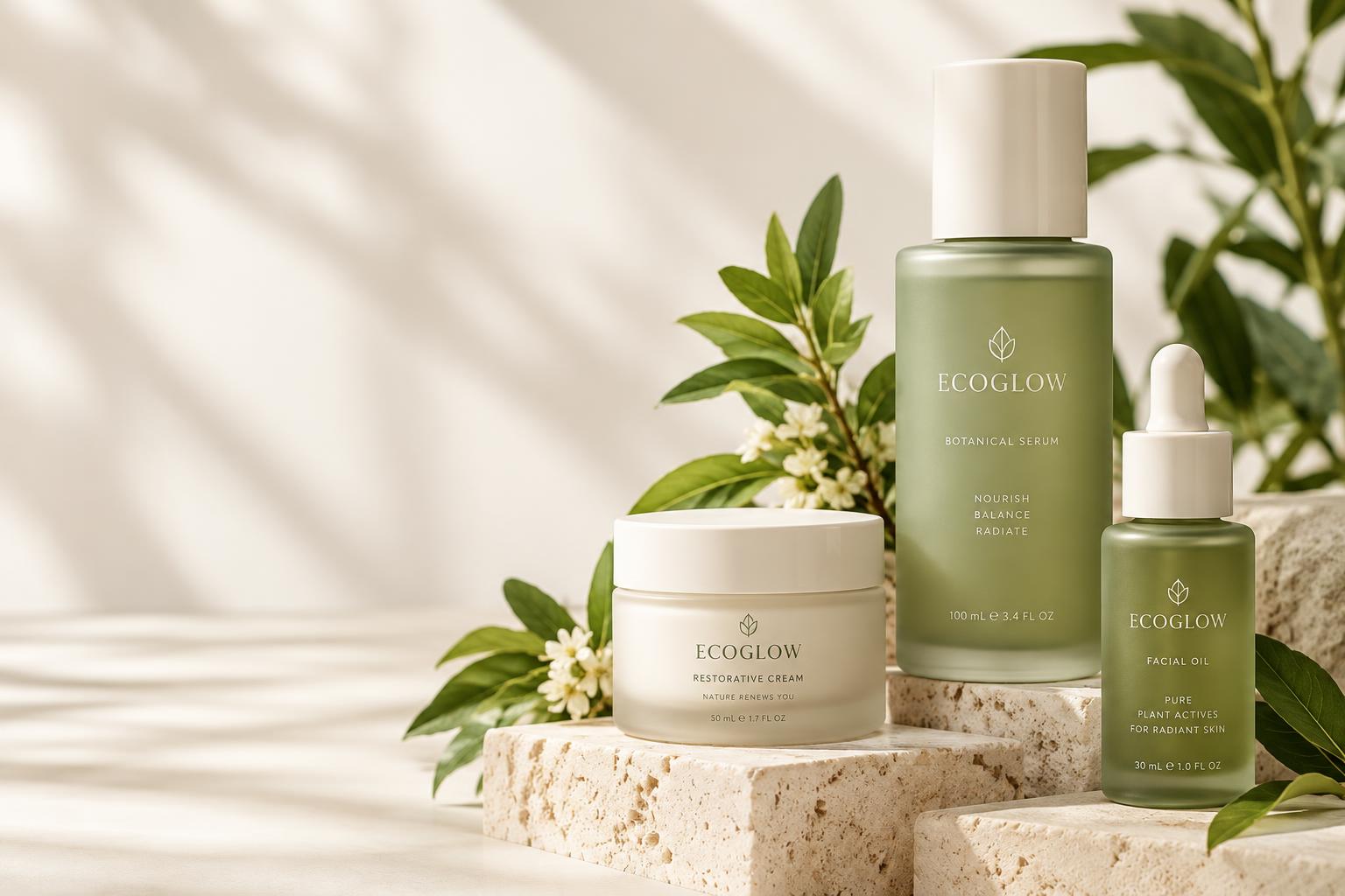 EcoGlow botanical serum, restorative cream and facial oil with fresh botanicals